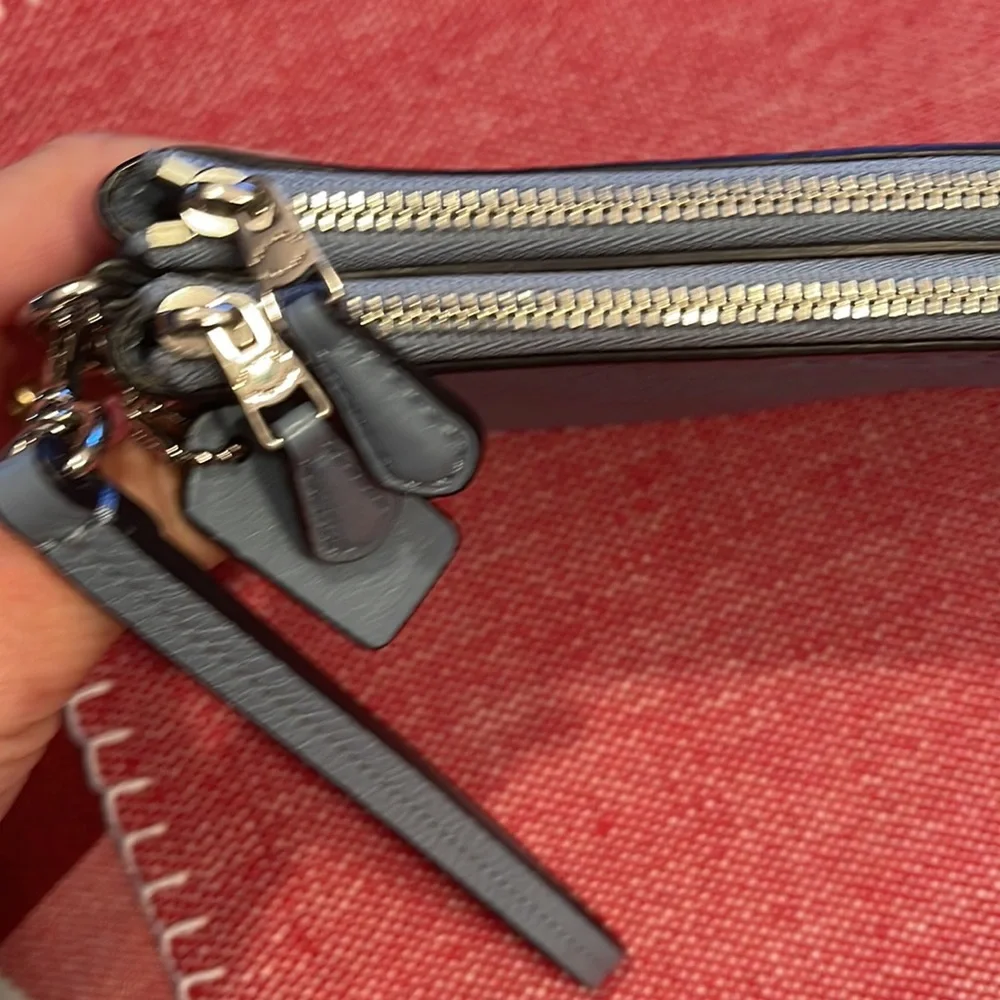 Flawless, baby blue leather, large Coach wristlet. - Picture 6 of 8